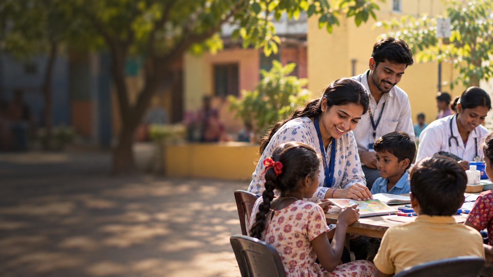 Volunteers supporting children during a Seven Ark service program